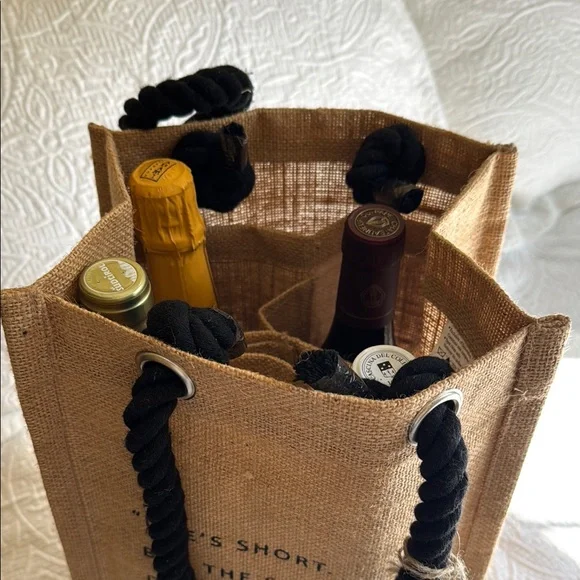 Jute Wine Tote Bag with Black Handles - Picture 2 of 6
